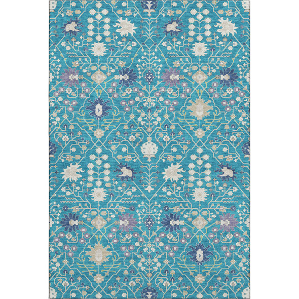 9' X 12' Teal Purple And Ivory Oriental Washable Area Rug With UV Protection