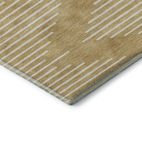 9' X 12' Gold And Ivory Geometric Washable Area Rug With UV Protection