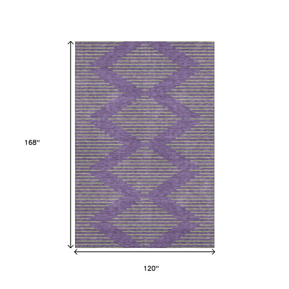 10' X 14' Purple And Lime Green Geometric Washable Area Rug With UV Protection
