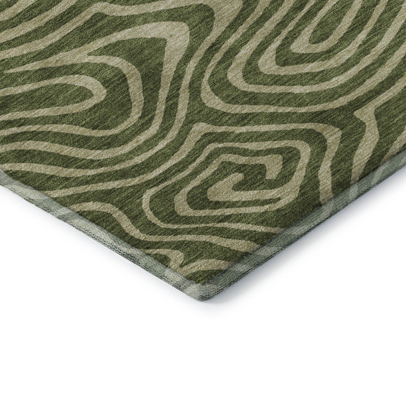 5' X 8' Olive Green And Beige Abstract Washable Area Rug With UV Protection