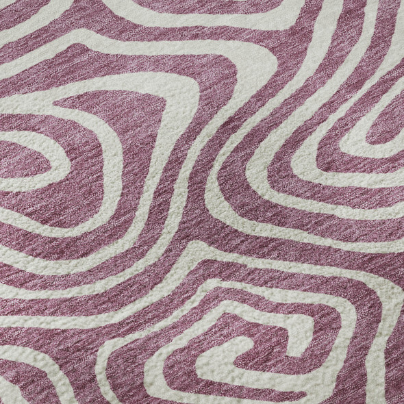 5' X 8' Plum And Ivory Abstract Washable Area Rug With UV Protection