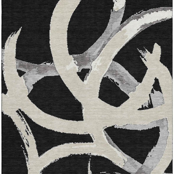 10' X 14' Black Ivory And Gray Abstract Washable Area Rug With UV Protection