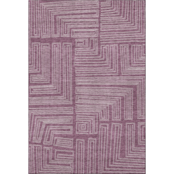 9' X 12' Eggplant And Ivory Geometric Washable Area Rug With UV Protection