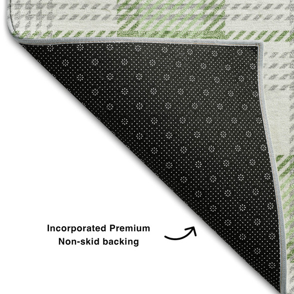 3' X 5' Mint Green Ivory And Gray Plaid Washable Area Rug With UV Protection