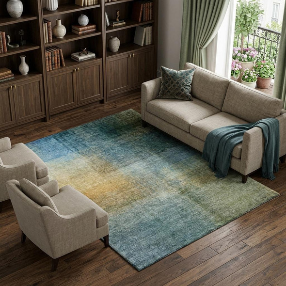 8' X 10' Blue And Brown Abstract Washable Area Rug With UV Protection