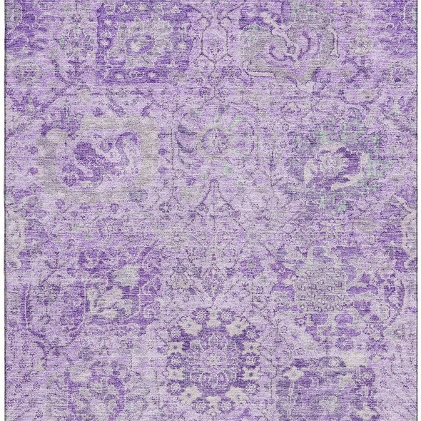 8' X 10' Lavender And Ivory Damask Washable Area Rug With UV Protection