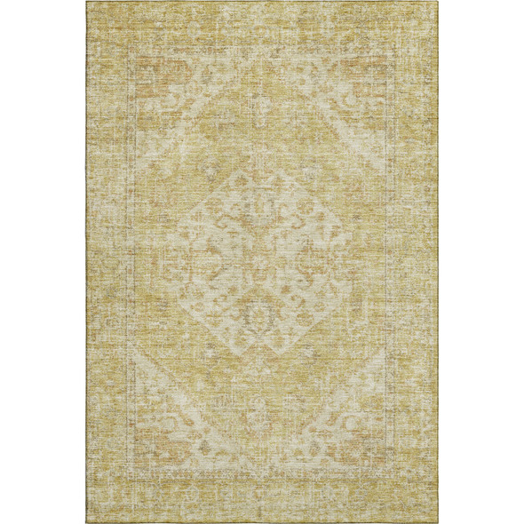 5' X 8' Gold And Beige Medallion Washable Area Rug With UV Protection