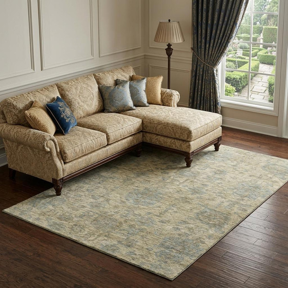8' X 10' Beige And Gray Damask Washable Area Rug With UV Protection