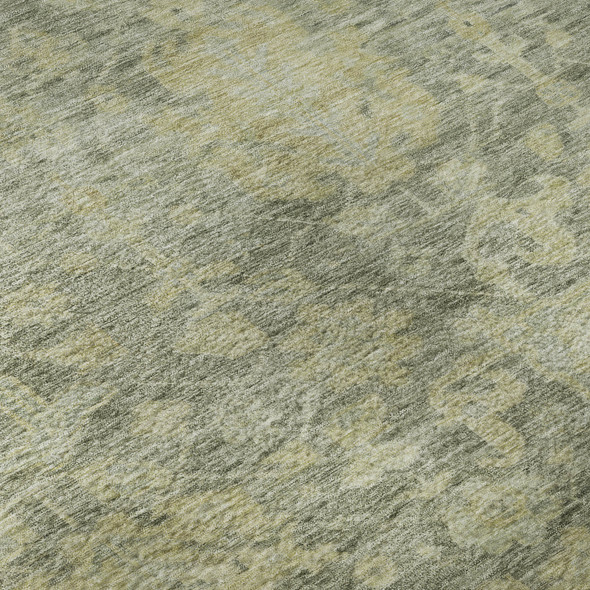 3' X 5' Sage And Gold Damask Washable Area Rug With UV Protection