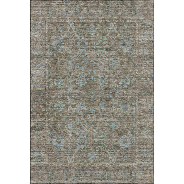 3' X 5' Brown And Blue Oriental Washable Area Rug With UV Protection