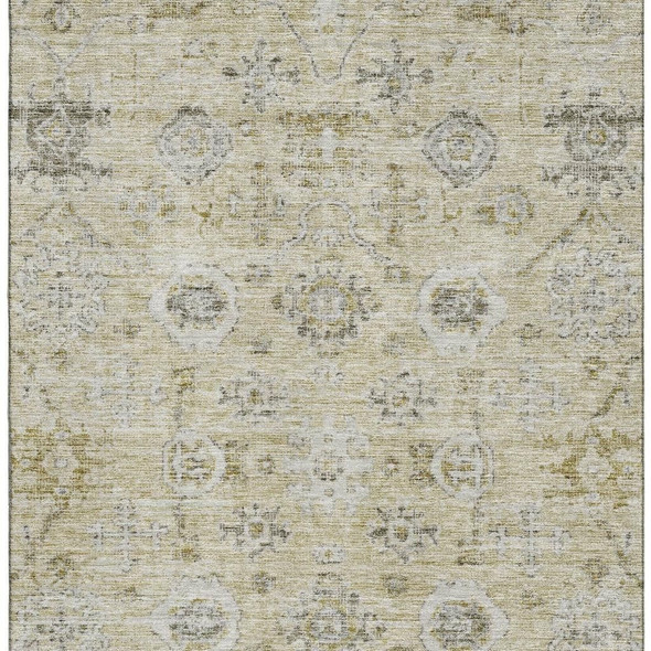 8' X 10' Beige Gray And Brown Damask Washable Area Rug With UV Protection