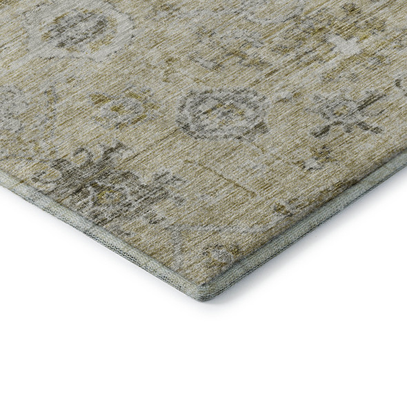 9' X 12' Beige Gray And Brown Damask Washable Area Rug With UV Protection