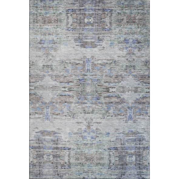 3' X 5' Taupe Blue And Gray Abstract Washable Area Rug With UV Protection