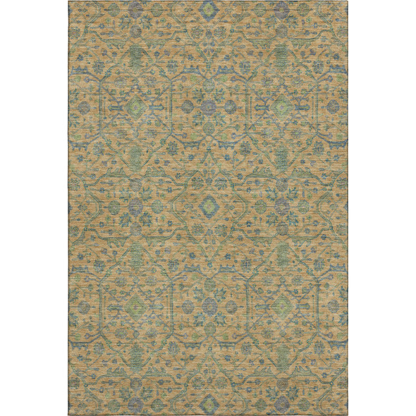 10' X 14' Orange Blue And Green Oriental Washable Area Rug With UV Protection