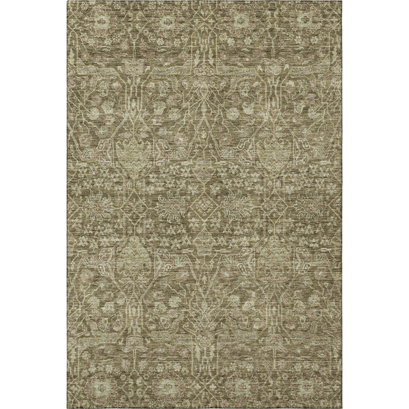 3' X 5' Brown And Beige Floral Washable Area Rug With UV Protection