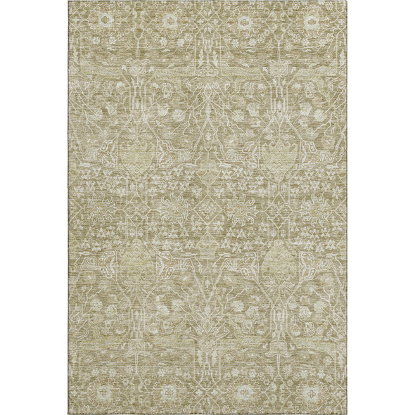 5' X 8' Taupe And Beige Floral Washable Area Rug With UV Protection