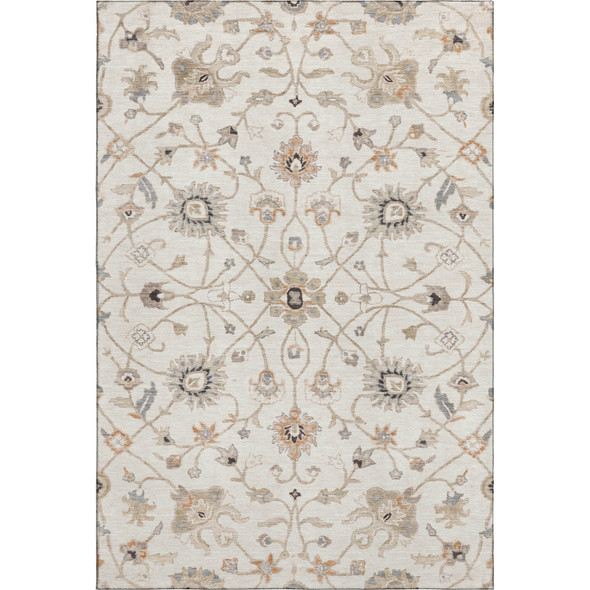 3' X 5' Ivory Copper And Gray Floral Washable Area Rug With UV Protection