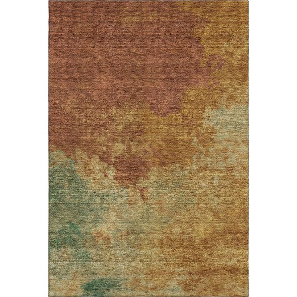 8' X 10' Rust Gold And Teal Abstract Washable Area Rug With UV Protection