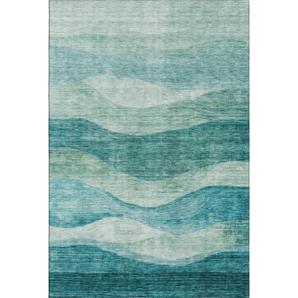 5' X 8' Teal And Aqua Abstract Washable Area Rug With UV Protection