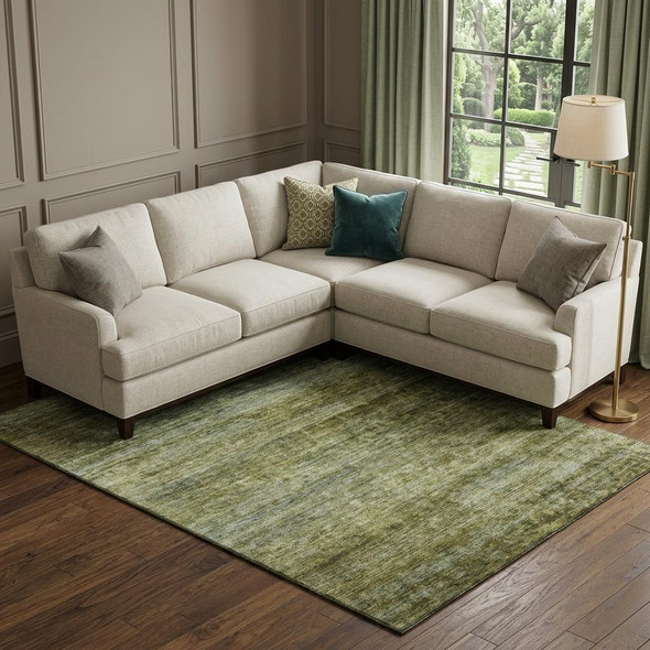 8' X 10' Olive Green And Gray Striped Washable Area Rug With UV Protection