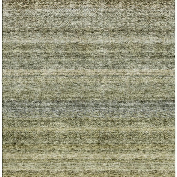 3' X 5' Artichoke Green Gray And Beige Striped Washable Area Rug With UV Protection