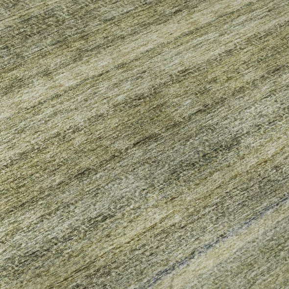 9' X 12' Artichoke Green Gray And Beige Striped Washable Area Rug With UV Protection