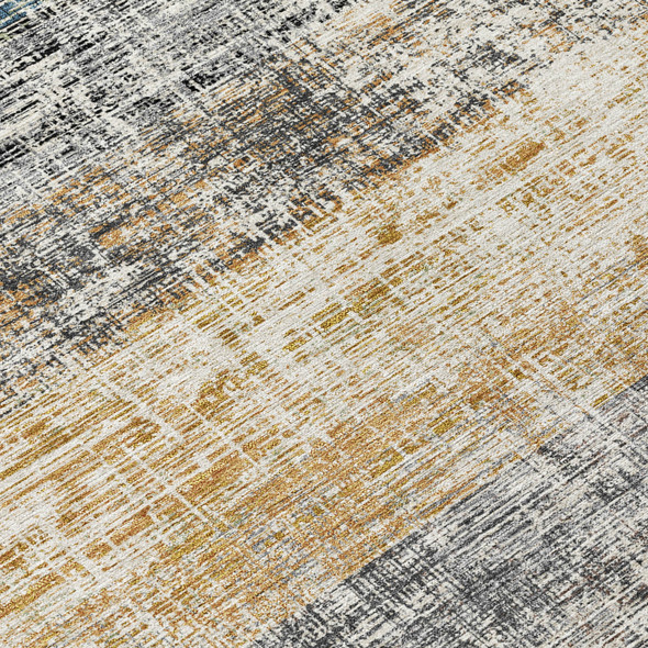 8' Gray Silver And Gold Round Striped Washable Indoor Outdoor Area Rug