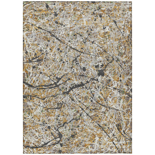 3' X 5' Beige Black And Ivory Abstract Washable Indoor Outdoor Area Rug