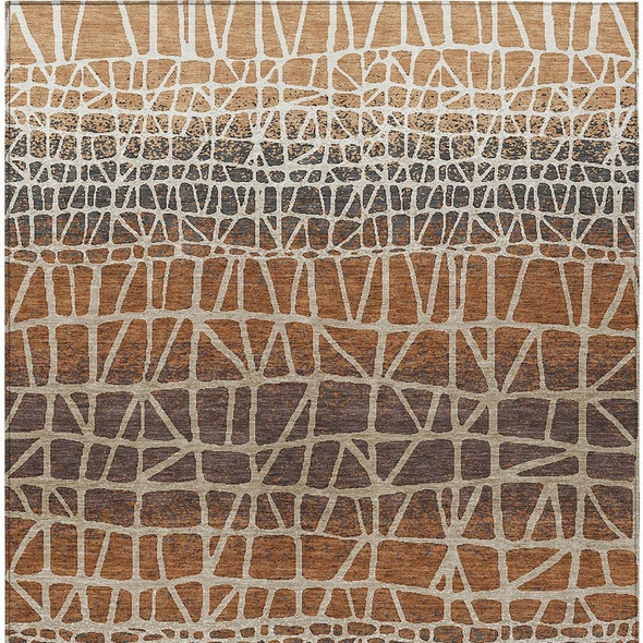 3' X 5' Copper Brown And Beige Geometric Washable Indoor Outdoor Area Rug