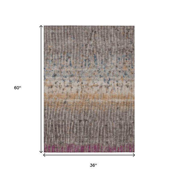 3' X 5' Taupe Merlot And Copper Abstract Washable Indoor Outdoor Area Rug