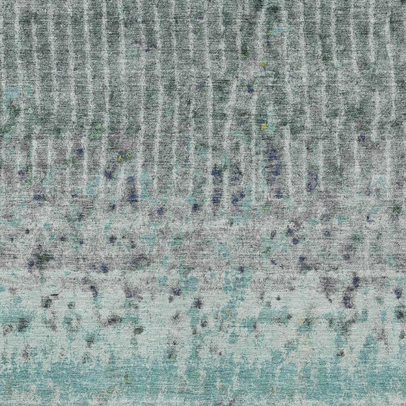 9' X 12' Teal Blue Gold And Gray Abstract Washable Indoor Outdoor Area Rug