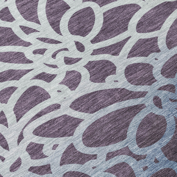 9' X 12' Plum And Blue Botanical Leaves Washable Indoor Outdoor Area Rug