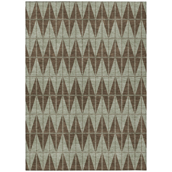9' X 12' Chocolate And Beige Geometric Washable Indoor Outdoor Area Rug