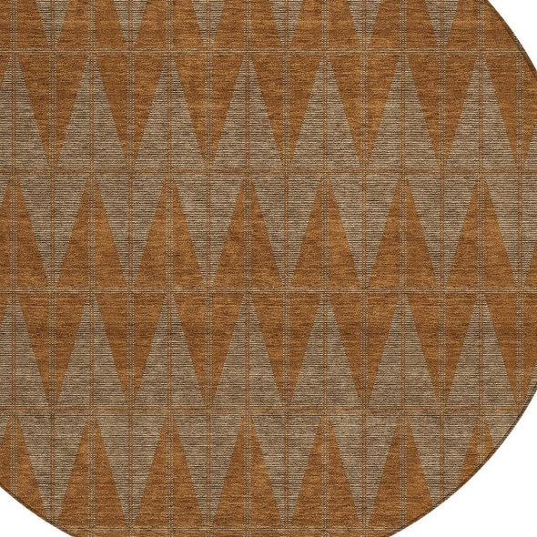8' Rust And Beige Round Geometric Washable Indoor Outdoor Area Rug