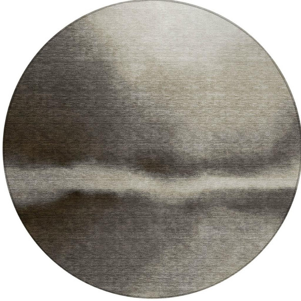 8' Taupe Beige And Black Round Abstract Washable Indoor Outdoor Area Rug