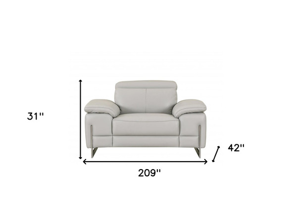 Three Piece Indoor Light Gray Italian Leather Six Person Seating Set