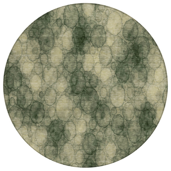8' Artichoke Green And Wheat Round Abstract Washable Indoor Outdoor Area Rug