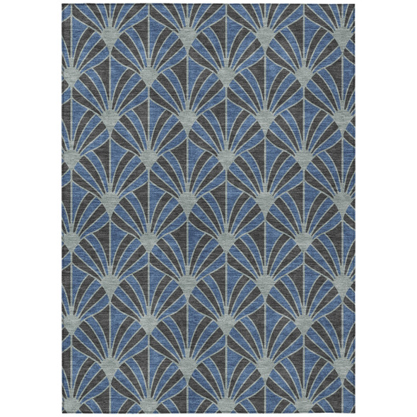 5' X 8' Navy Blue And Charcoal Seashell Washable Indoor Outdoor Area Rug
