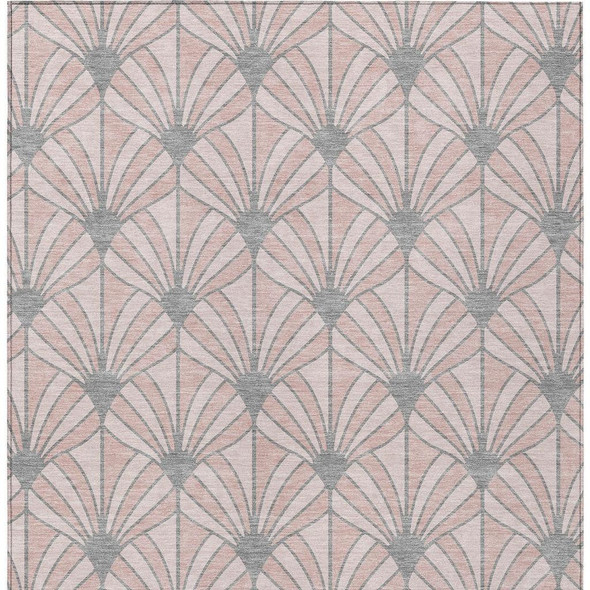 8' X 10' Pink Coral And Gray Seashell Washable Indoor Outdoor Area Rug