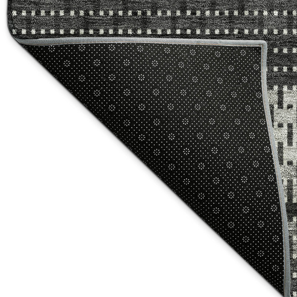 8' Black Gray And Silver Round Striped Washable Indoor Outdoor Area Rug