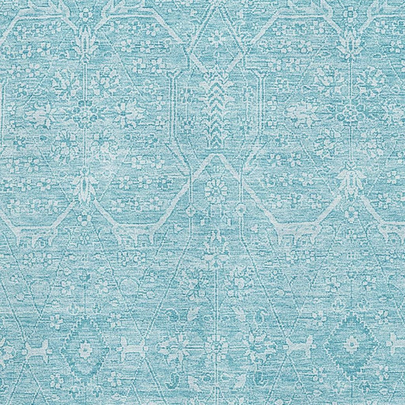 5' X 8' Sky Blue And Ivory Floral Washable Area Rug With UV Protection