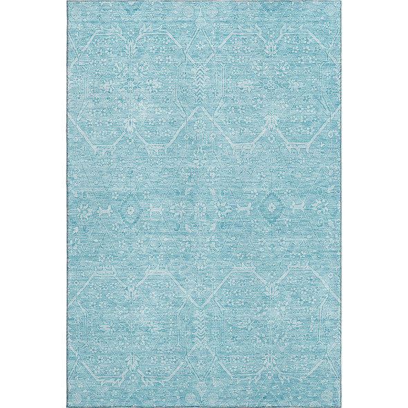 10' X 14' Sky Blue And Ivory Floral Washable Area Rug With UV Protection
