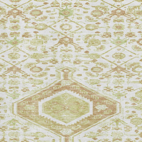 8' Ivory Salmon And Artichoke Green Floral Washable Area Rug With UV Protection
