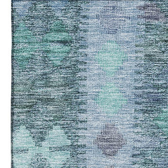 10' X 14' Blue And Pale Aqua Geometric Washable Area Rug With UV Protection