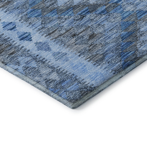 3' X 5' Navy Blue Gray And Silver Geometric Washable Area Rug With UV Protection