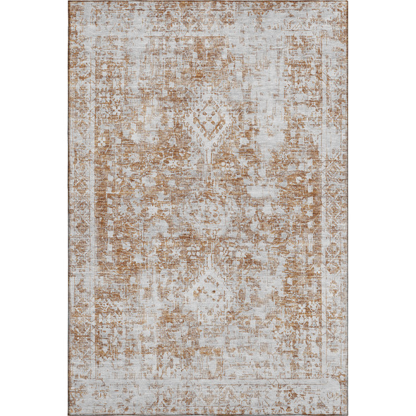 3' X 5' Terra Cotta And Silver Oriental Washable Area Rug With UV Protection