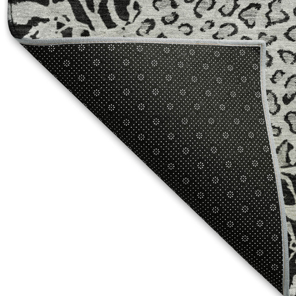 10' X 14' Gray And Black Animal Print Washable Area Rug With UV Protection