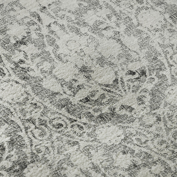 3' X 5' Charcoal And Ivory Damask Washable Area Rug With UV Protection