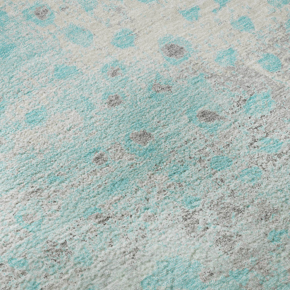 8' Aqua Gray And Ivory Polka Dot Washable Area Rug With UV Protection