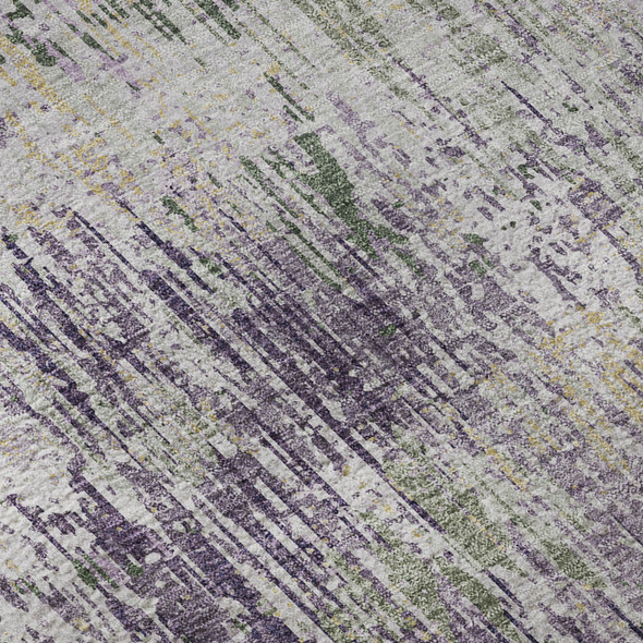 8' X 8' Lavender Ivory And Green Striped Washable Round Rug With UV Protection